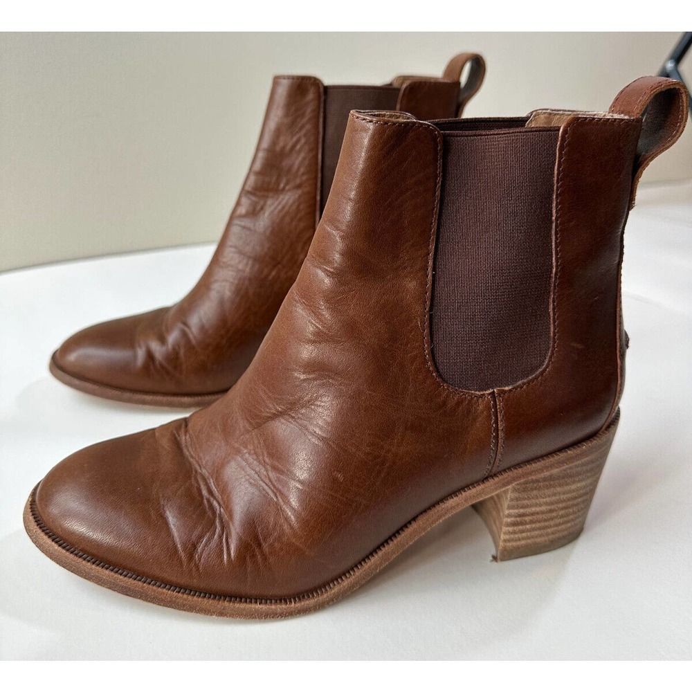 Madewell Frankie Chelsea Ankle Bootie Block Heel Boot Brown Leather F5078 Size 6 - Picture 4 of 7